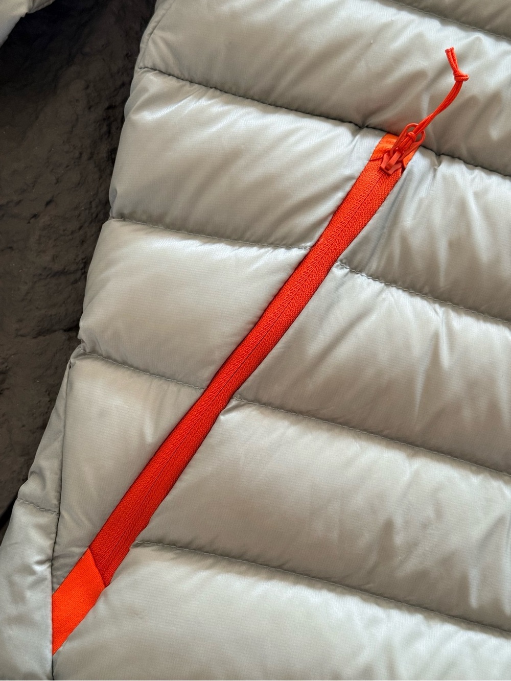 Arc'teryx Light Gray Hooded Down Puffer with Orange Trim - Picture 7 of 9